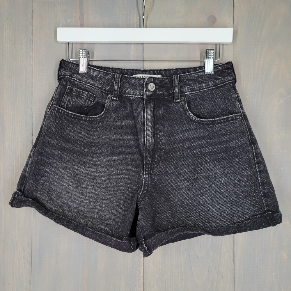 PacSun Denim Mom Shorts Womens 27 Washed Black High Waisted Rolled Hem Casual